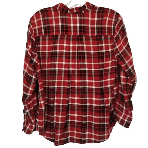 TIME AND TRU Embroidered Plaid Shirt Top Long Sleeve Button Up Women's size XXL - Picture 4 of 4